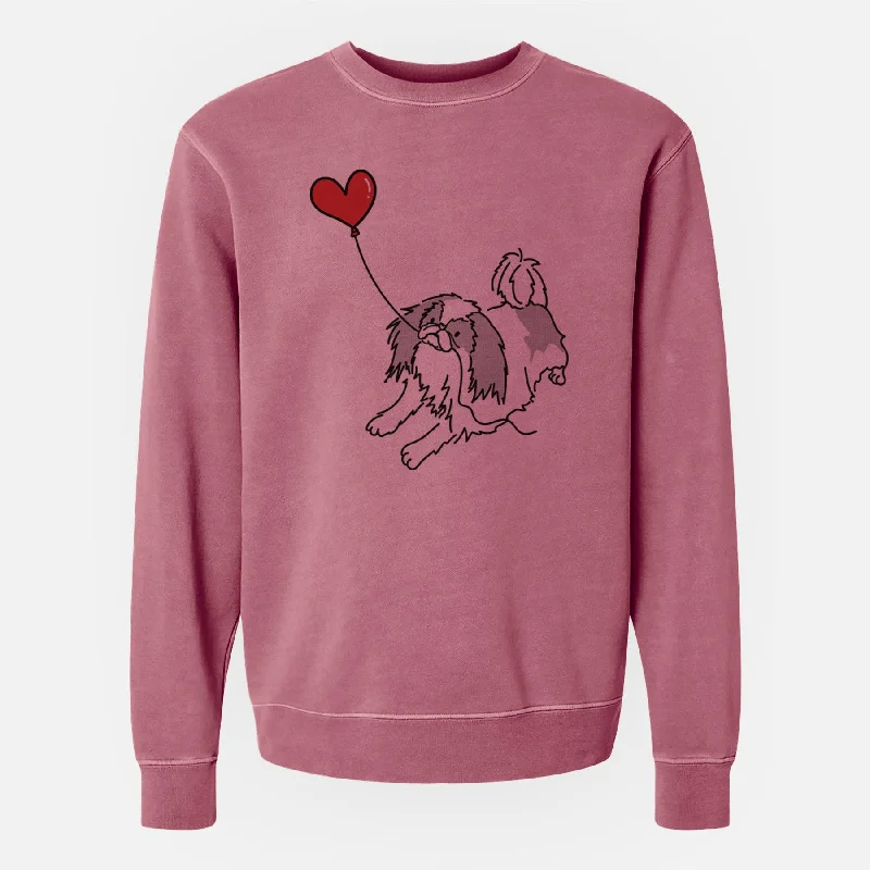 Japanese Chin Heart String - Unisex Pigment Dyed Crew Sweatshirt Hoodie with Ribbed Cuffs Snug Fit Comfort