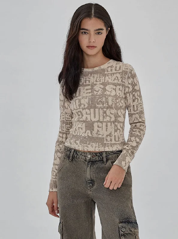 Guess Originals Beige Waffle Knit Top Designer Knit Top