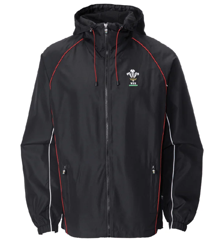 Official WRU Womens Wales Black Waterproof Jacket Welt Pockets Slit Pockets Flap Pockets