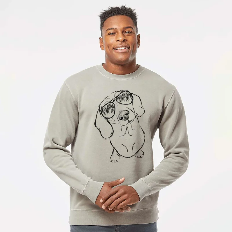 Aviator Bill the Dachshund - Unisex Pigment Dyed Crew Sweatshirt Hoodie with Print Artistic Unique