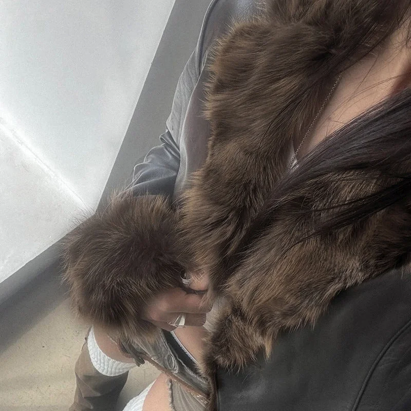 Wjczt cold weather outfits 2024 Autumn and Winter Maillard Fur Collar Leather Coat American Street Hot Girl Style Loose Cardigan Top Wool Fabric Cashmere Fabric Tweed Fabric Wjczt cold weather outfits 2024 Autumn and Winter Maillard Fur Collar Leather Coat American Street Hot Girl Style Loose Cardigan Top Wool Fabric Cashmere Fabric Tweed Fabric
