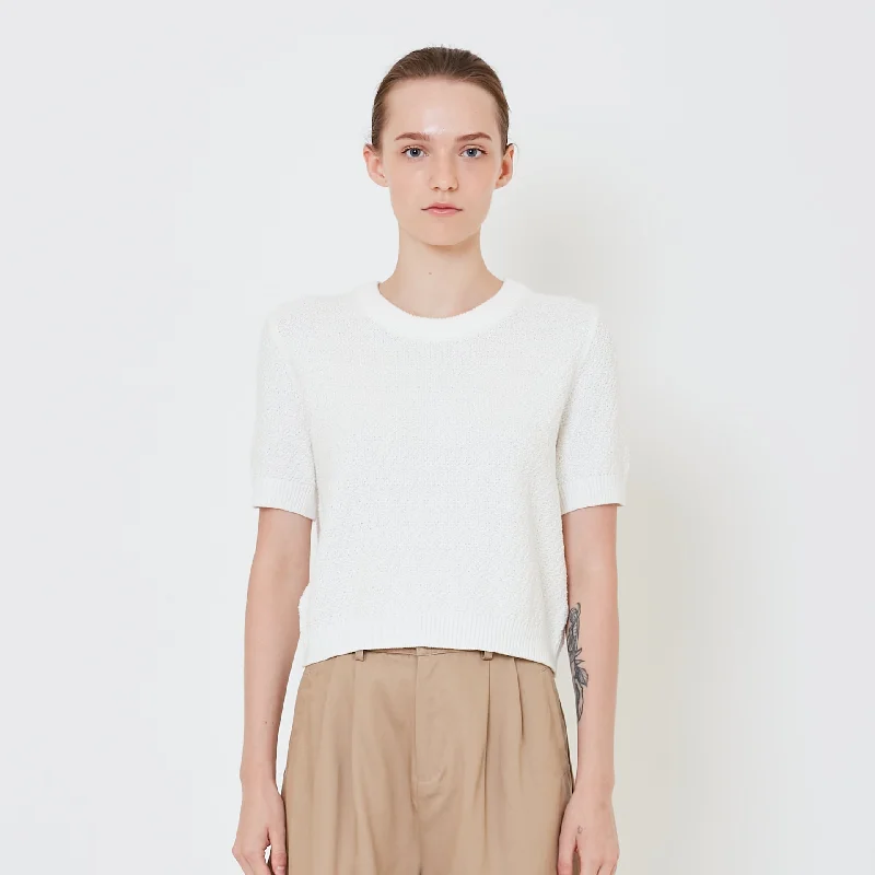 Women Textured Knit Top - Off White - SW2410167A Fashion Knit Shirt