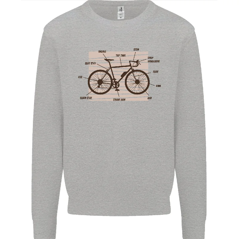 Bicycle Anatomy Funny Cycling Cyclist Funny Mens Sweatshirt Jumper Hoodie with Hem Embroidery Detailed Premium