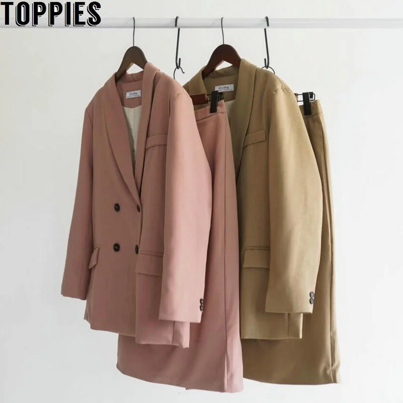 Toppies 2020 Spring Women Blazer Suits Doule Breasted Pink Blazer High Waist Skirt Office Lady Sets Women's Fashion Blazer Toppies 2020 Spring Women Blazer Suits Doule Breasted Pink Blazer High Waist Skirt Office Lady Sets Women's Fashion Blazer