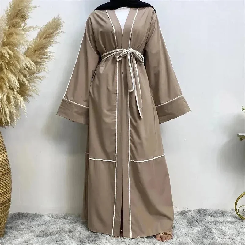 Contrast Striped Cardigan Arab  Robe Spandex Rayon Corduroy