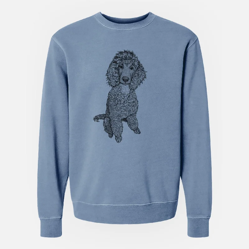 Doodled Casey the Standard Poodle - Unisex Pigment Dyed Crew Sweatshirt Hoodie with Hem Patch Decorative Personalized