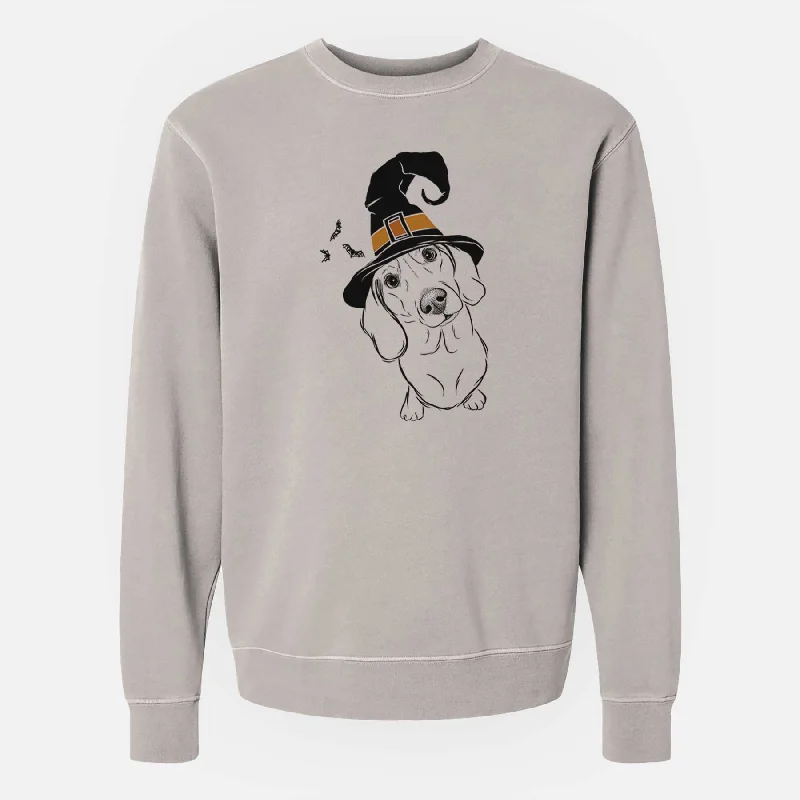 Witch Bill the Dachshund - Unisex Pigment Dyed Crew Sweatshirt Hoodie with Sequins Glamorous Eye-catching