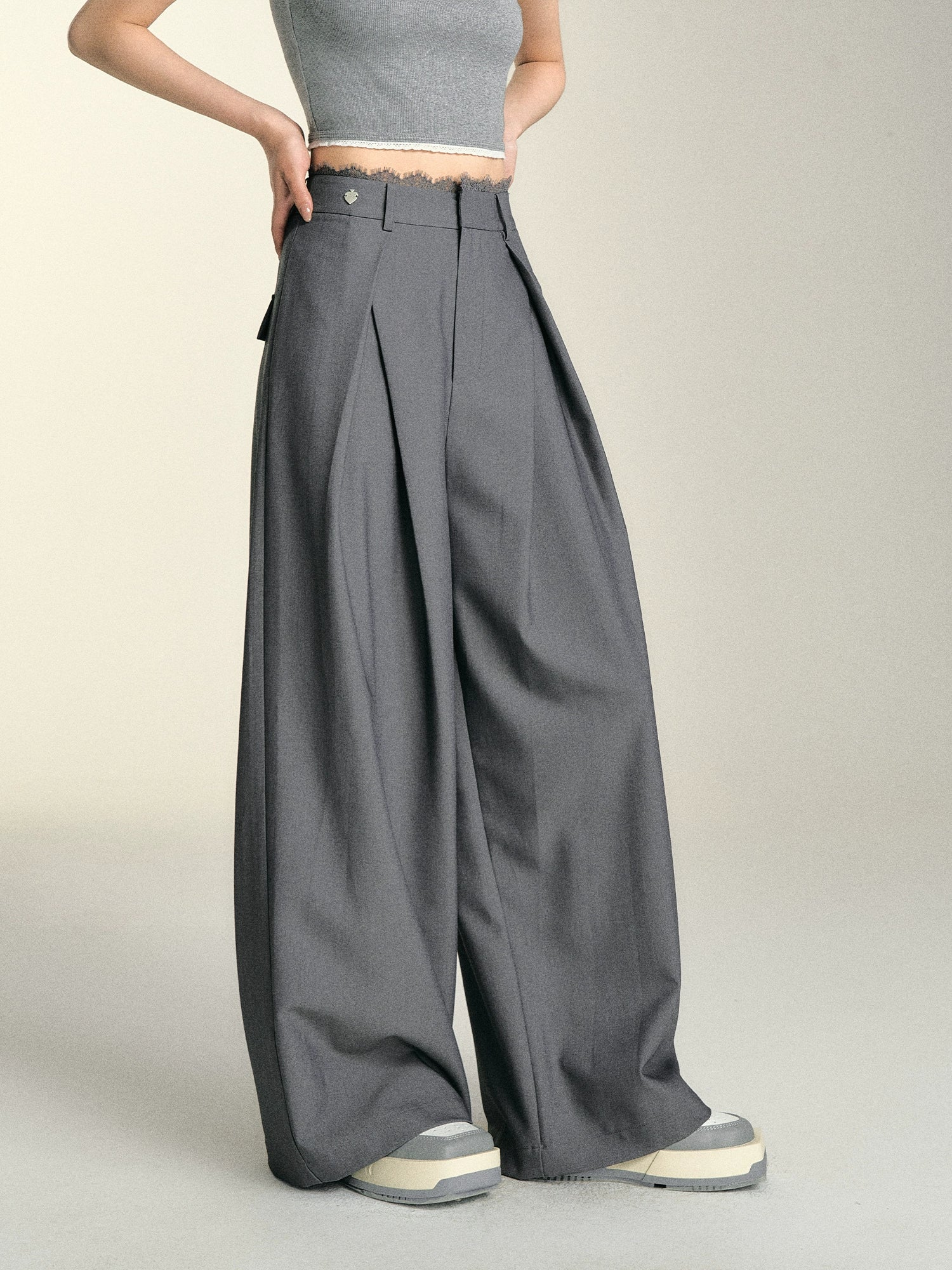 Black & Grey Lace Patchwork Trousers Trousers practical durable