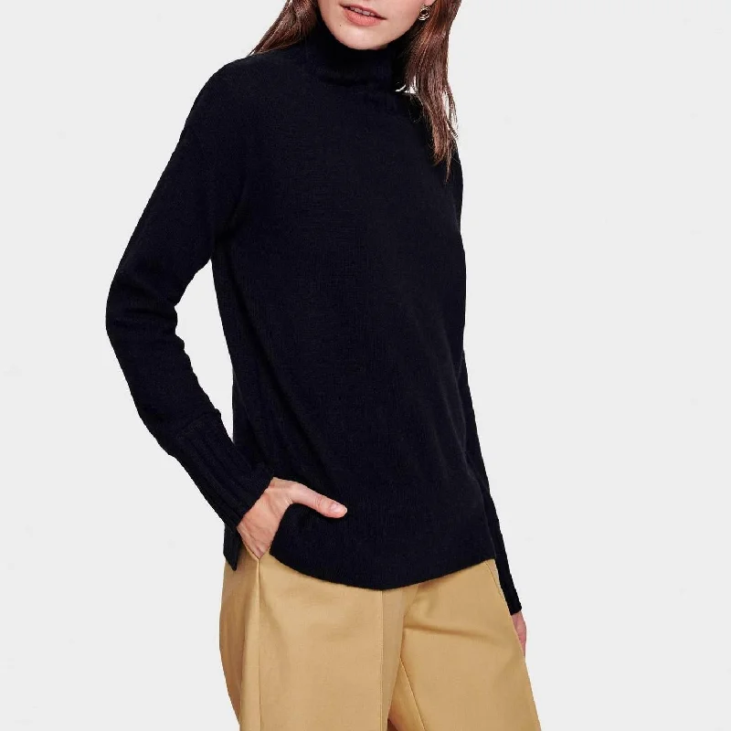 Cashmere Funnelneck Pullover (Black) Bardot Neck Top