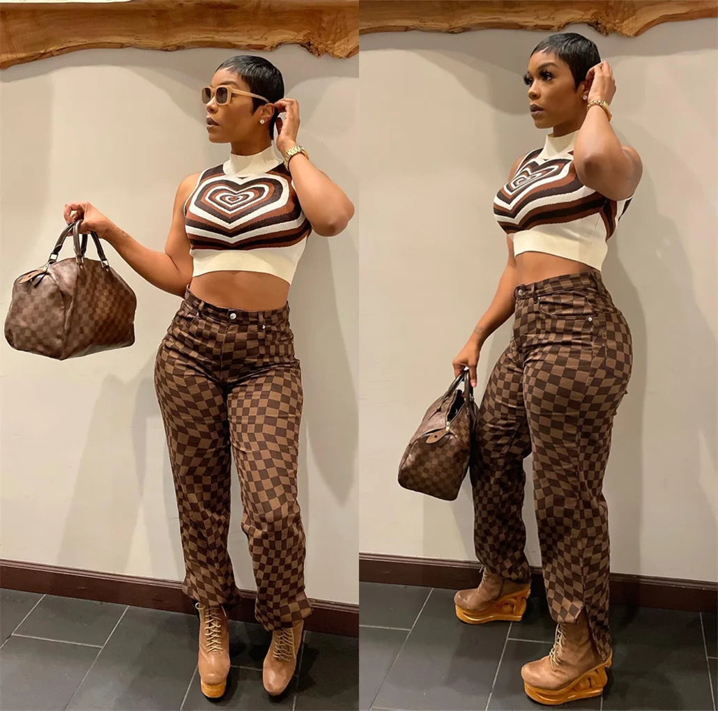 Bomblook C1104PT Vintage Plaid Print Trousers Casual Women Pants Y2K Streetwear Denim Pants Straight Slit Jeans Women Trousers Office Stylish Bomblook C1104PT Vintage Plaid Print Trousers Casual Women Pants Y2K Streetwear Denim Pants Straight Slit Jeans Women Trousers Office Stylish