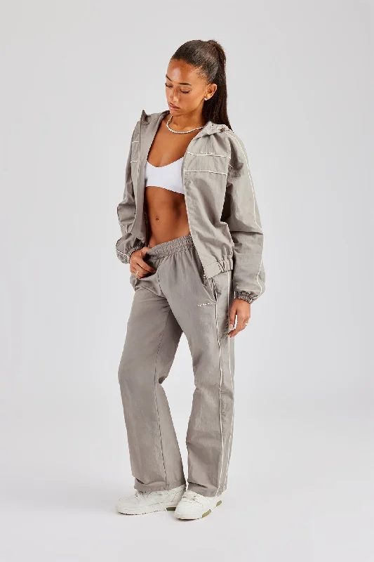 Nylon Zip Through Hooded Jacket & Trousers - Light Grey Satin Jacket Silk Jacket Chiffon Jacket