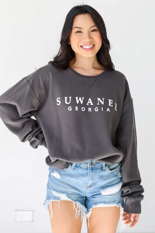 Charcoal Suwanee Georgia Sweatshirt Hoodie with Ribbed Neckline Snug Warm