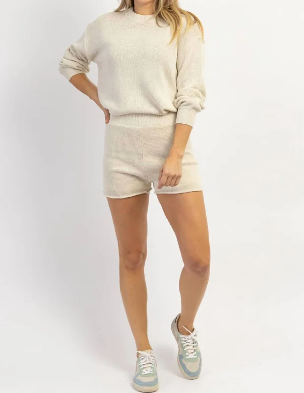 Isadora Knit Top And Lined Short Set In Beige Cotton Knit Shirt