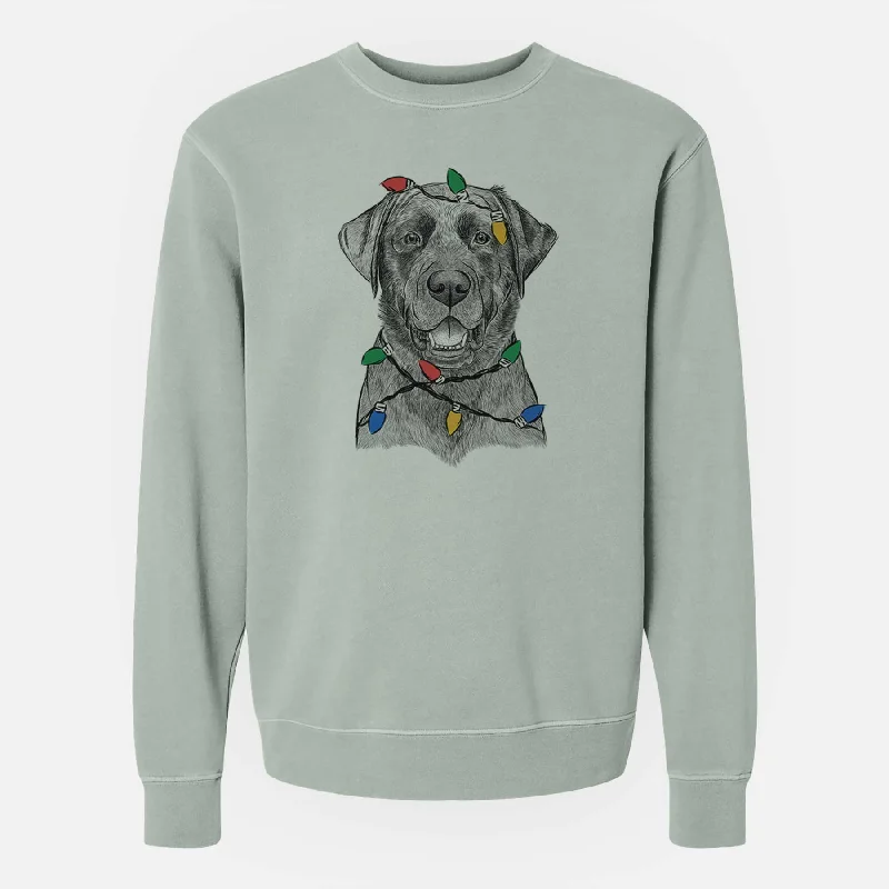 Christmas Lights Heath the Black Lab - Unisex Pigment Dyed Crew Sweatshirt Hoodie with Rhinestones Sparkly Elegant