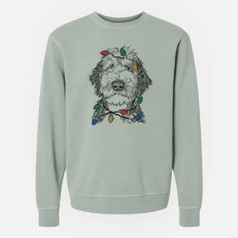 Christmas Lights Milo Fluff the Sheepadoodle - Unisex Pigment Dyed Crew Sweatshirt Hoodie with Zipper Versatile Modern