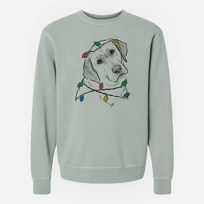 Christmas Lights Stella the Yellow Lab - Unisex Pigment Dyed Crew Sweatshirt Hoodie with Frayed Bohemian Relaxed