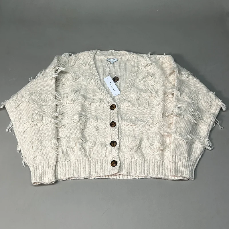 GILLI Fringed Button Up Cardigan Cream Size Large (New) Zippered Buttoned Snapped
