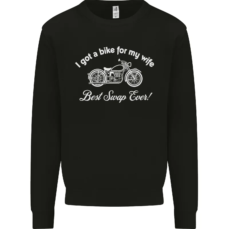 Bike for My Wife Best Swap Ever Motorcycle Mens Sweatshirt Jumper Hoodie with Hem Raw Edge Edgy Unfinished