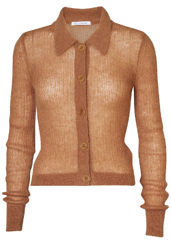 Jaki Cardigan Chestnut Mesh Fabric Canvas Fabric Denim Fabric