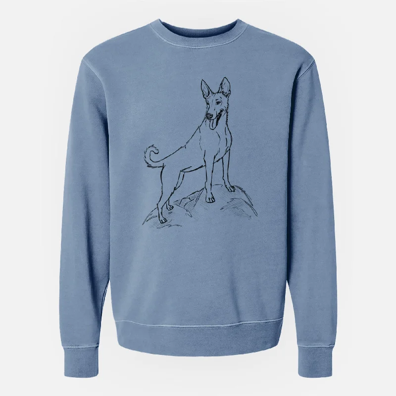 Doodled Mochi the Carolina Dog - Unisex Pigment Dyed Crew Sweatshirt Hoodie with Reflective Safety Nightwear