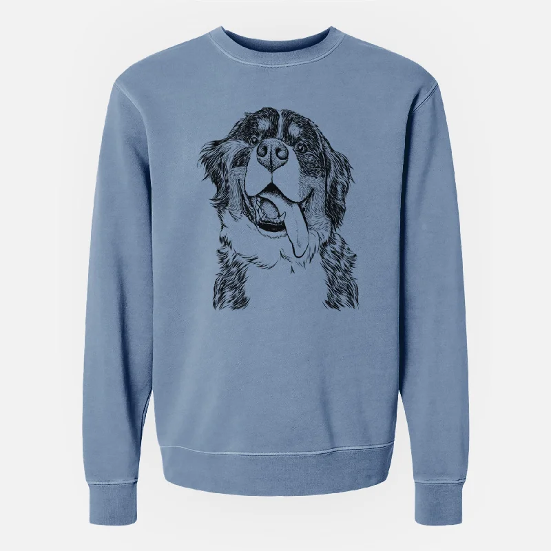 Bare Theo the Bernese Mountain Dog - Unisex Pigment Dyed Crew Sweatshirt Hoodie with Half-Zip Sporty Casual