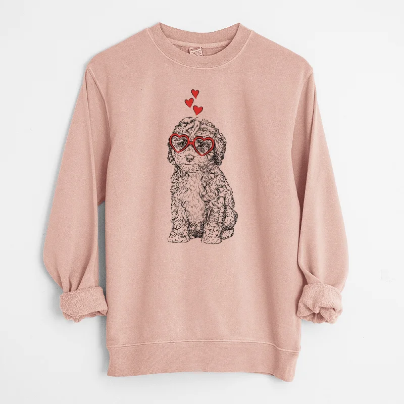 Valentine Sweet Tea the Mini Doodle - Unisex Pigment Dyed Crew Sweatshirt Hoodie with Lace Feminine Delicate Valentine Sweet Tea the Mini Doodle - Unisex Pigment Dyed Crew Sweatshirt Hoodie with Lace Feminine Delicate