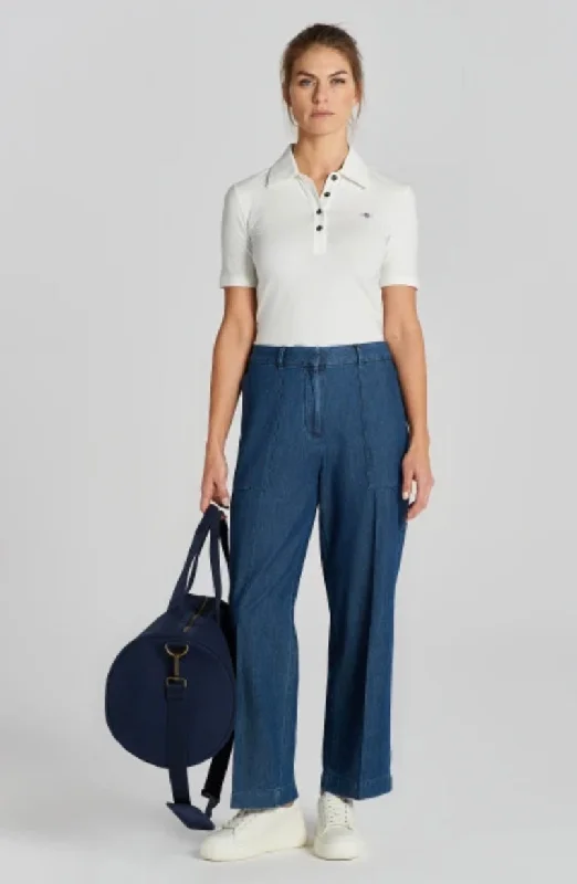 Gant Womens Chambray Cropped Trousers - Dark blue Trousers Formal Black