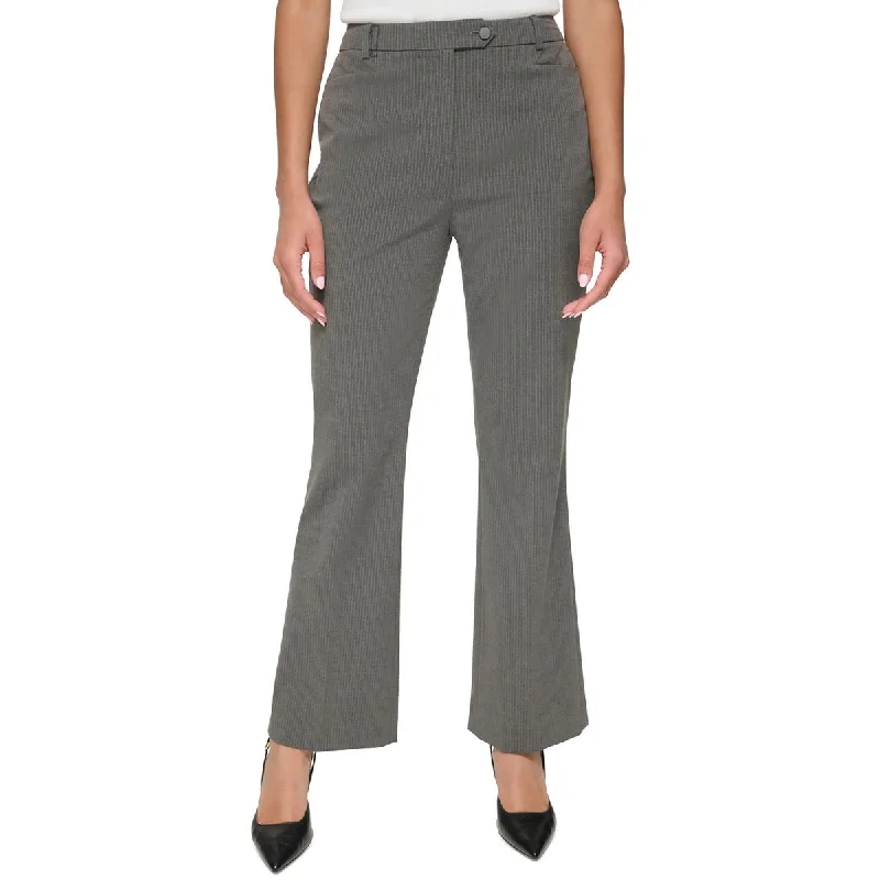 Calvin Klein Womens Petites Mid-Rise Flare Leg Trouser Pants Trousers Denim Blue
