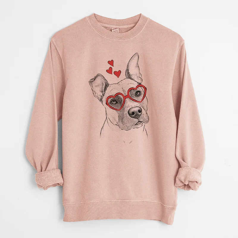 Valentine Ivy the Pitbull Mix - Unisex Pigment Dyed Crew Sweatshirt Hoodie with Exposed Zipper Edgy Industrial