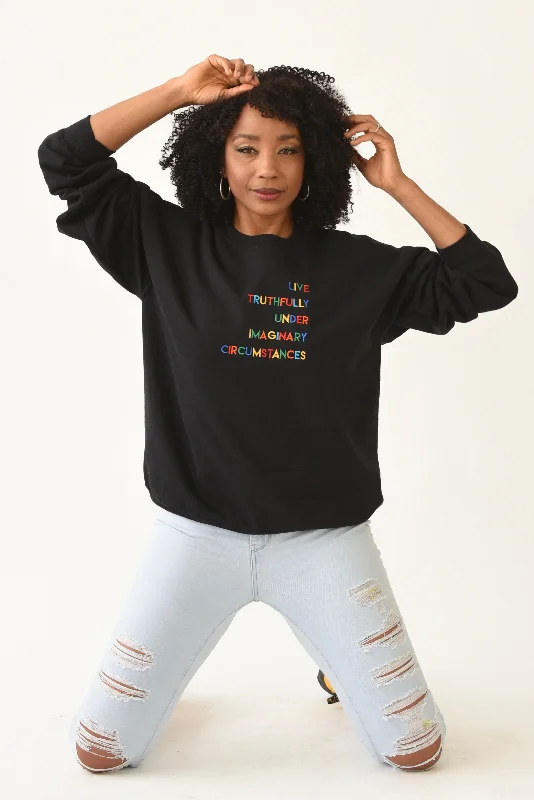 Live Truthfully Colorful - Embroidered Staple Unisex Crewneck Sweatshirt Hoodie with Back Slit Movement Comfort