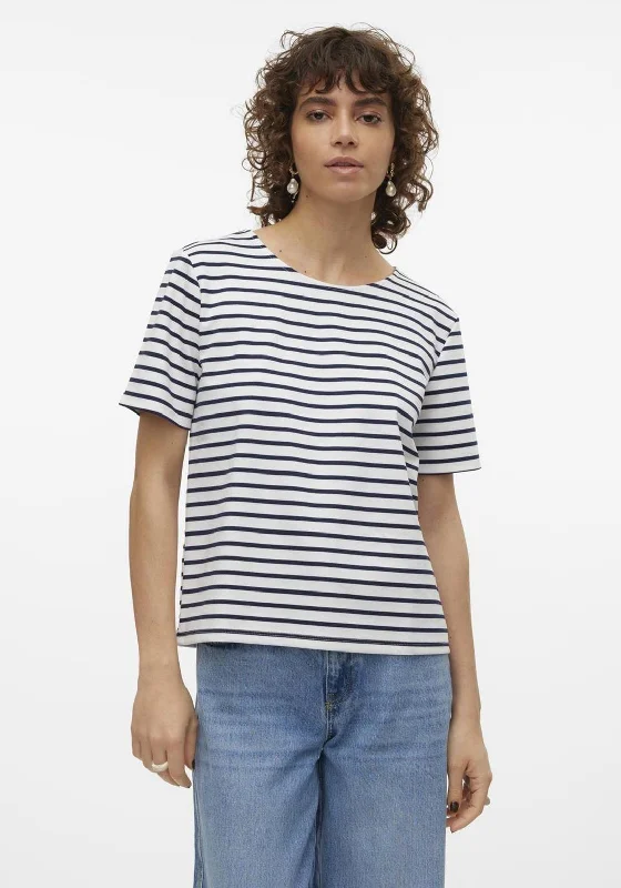 Vero Moda Abby Stripe Zip Top, Snow White & Navy Blazer Women's Custom Jacket