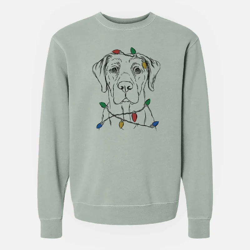 Christmas Lights Rowdy the Labrador Retriever - Unisex Pigment Dyed Crew Sweatshirt Hoodie with Button Placket Classic Preppy Christmas Lights Rowdy the Labrador Retriever - Unisex Pigment Dyed Crew Sweatshirt Hoodie with Button Placket Classic Preppy