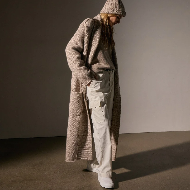 Chunky Knit Cashmere Marl Cardigan - Stone Marl Fitted Slim Tailored