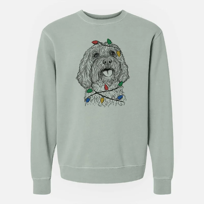 Christmas Lights Cali the Cavapoo - Unisex Pigment Dyed Crew Sweatshirt Hoodie with Gradient Ombre Colorful Christmas Lights Cali the Cavapoo - Unisex Pigment Dyed Crew Sweatshirt Hoodie with Gradient Ombre Colorful