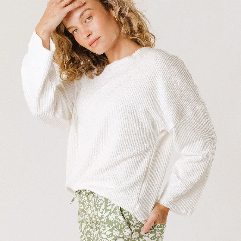 Sabrina Ribbed Pullover, White Saggy Sleeve Comfort