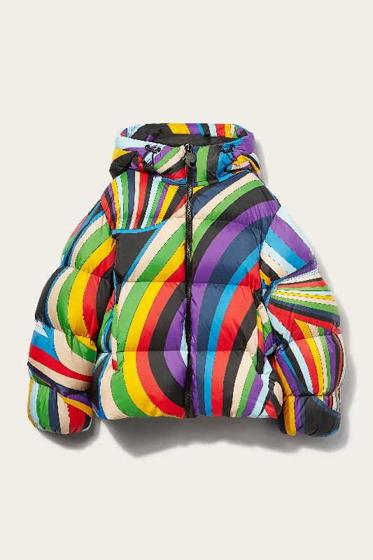 Iride-Print Padded Jacket A-Line Jacket Boat Neck Shawl Collar