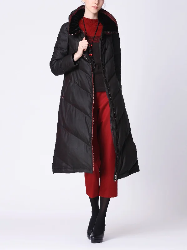 Elastic TANGY Silk Stripe Collar Stitch Long Goose Down Jacket Fitted Jacket Loose Jacket Oversized Jacket