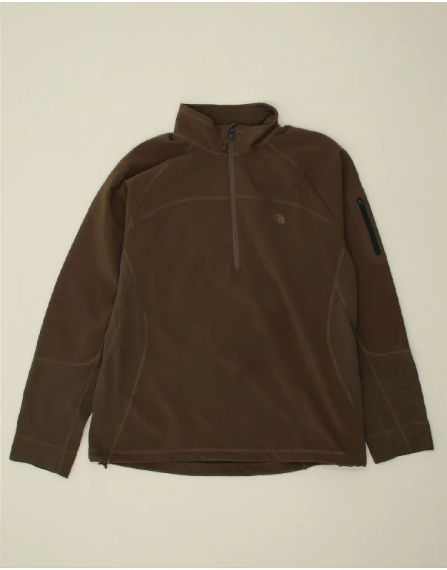 THE NORTH FACE Mens Zip Neck Pullover Tracksuit Top Large Brown Long Sleeve Pullover