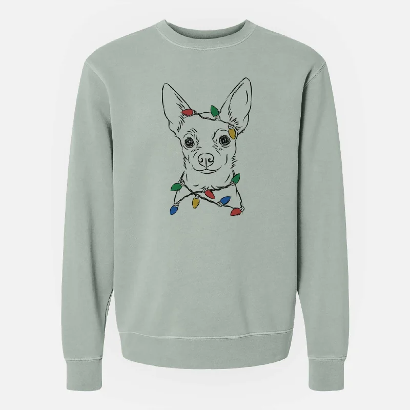 Christmas Lights Martini the Chihuahua - Unisex Pigment Dyed Crew Sweatshirt Hoodie with High Neck Warm Protective Christmas Lights Martini the Chihuahua - Unisex Pigment Dyed Crew Sweatshirt Hoodie with High Neck Warm Protective