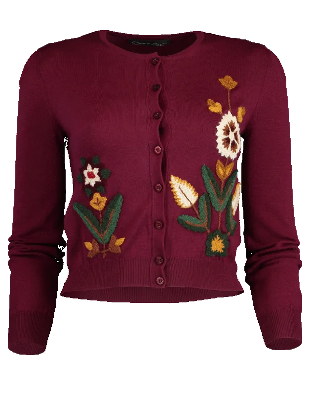 Embroidered Crewneck Cardigan Satin Fabric Silk Fabric Chiffon Fabric