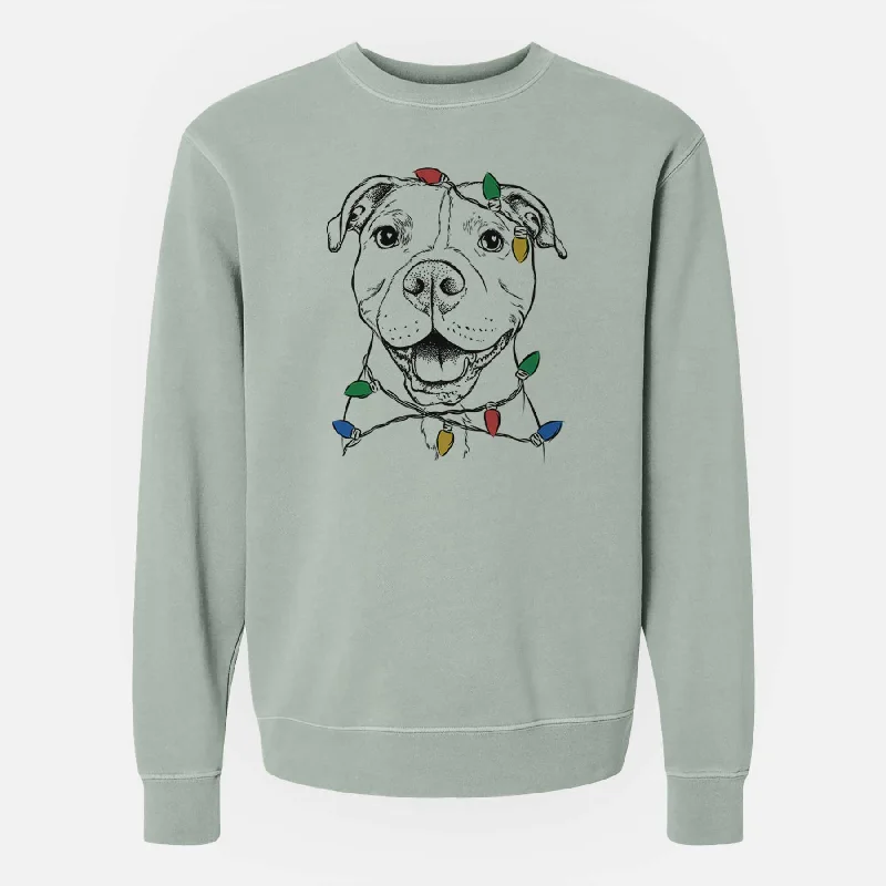 Christmas Lights Roscoe the Pitbull - Unisex Pigment Dyed Crew Sweatshirt Hoodie with Pocket Utility Practical Christmas Lights Roscoe the Pitbull - Unisex Pigment Dyed Crew Sweatshirt Hoodie with Pocket Utility Practical