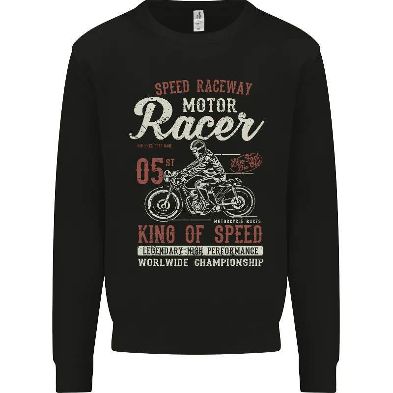 Biker King of Speed Motorcycles Cafe Racer Mens Sweatshirt Jumper Hoodie with Embroidery Detailed Premium