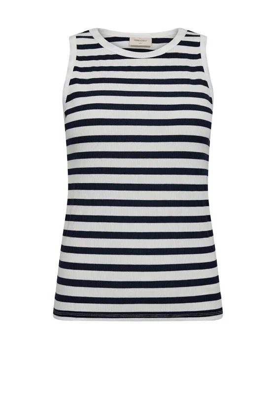 Freequent Effy Rib Knit Tank Top, Off White & Navy Blazer Women's Fashion Blazer