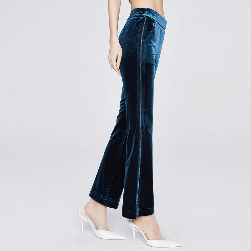 2022 Diamond-studded elastic waist Velvet fabric Straight casual plus size women's pants & trousers 21096 Trousers Summer Linen 2022 Diamond-studded elastic waist Velvet fabric Straight casual plus size women's pants & trousers 21096 Trousers Summer Linen