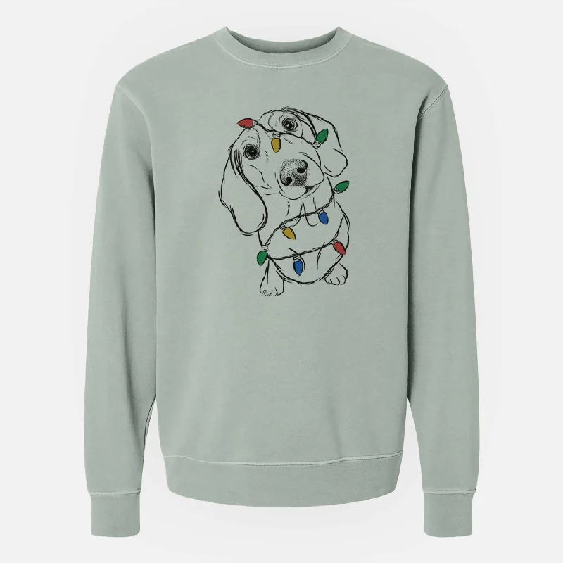 Christmas Lights Bill the Dachshund - Unisex Pigment Dyed Crew Sweatshirt Hoodie with Color Block Contrast Stylish