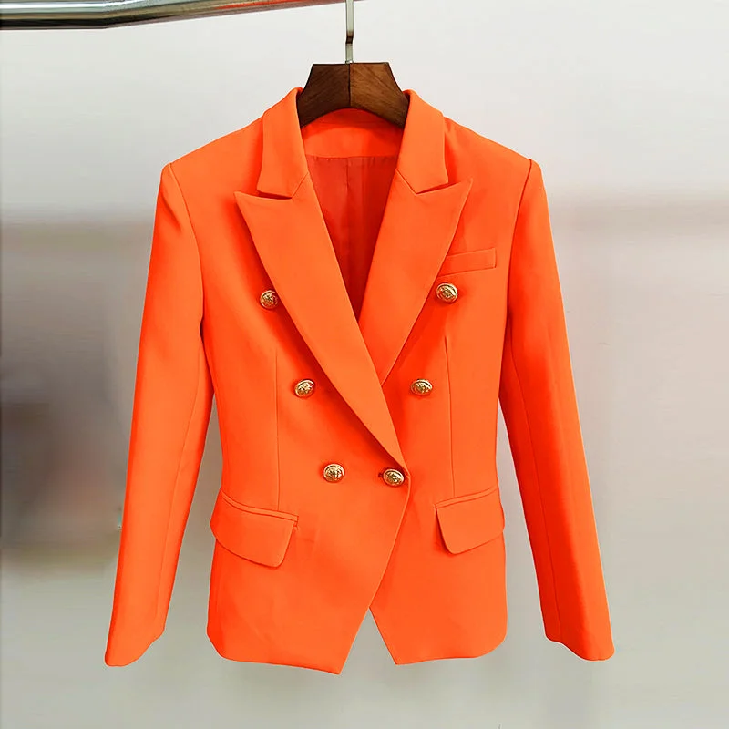 Wjczt Classic Baroque Designer Blazer Women's Metal Lion Buttons Double Breasted Blazer Orange Women's Brand Blazer Wjczt Classic Baroque Designer Blazer Women's Metal Lion Buttons Double Breasted Blazer Orange Women's Brand Blazer