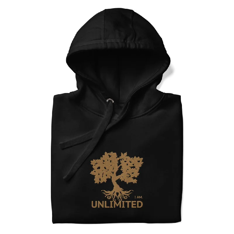 I Am Unlimited Gold Tree - Premium Embroidered Unisex Hoodie Hoodie with Cropped Fit Short Trendy