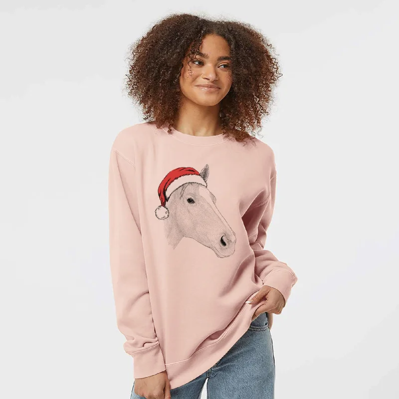 Santa Westley the Horse - Unisex Pigment Dyed Crew Sweatshirt Hoodie with Elastic Waist Stretchable Comfortable