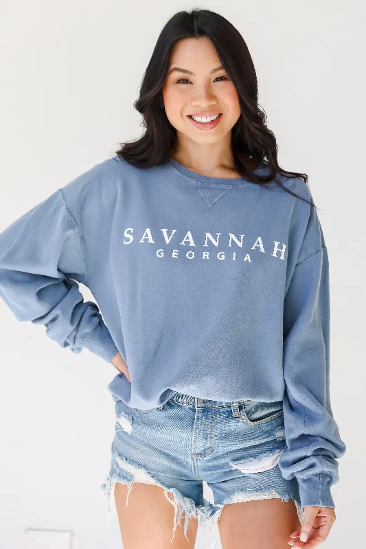 Light Blue Savannah Georgia Sweatshirt Hoodie with Pocket Utility Practical
