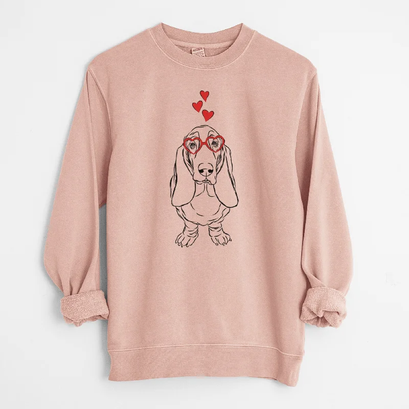 Valentine Charlie the Basset Hound - Unisex Pigment Dyed Crew Sweatshirt Hoodie with Magnetic Closure Innovative Modern Valentine Charlie the Basset Hound - Unisex Pigment Dyed Crew Sweatshirt Hoodie with Magnetic Closure Innovative Modern